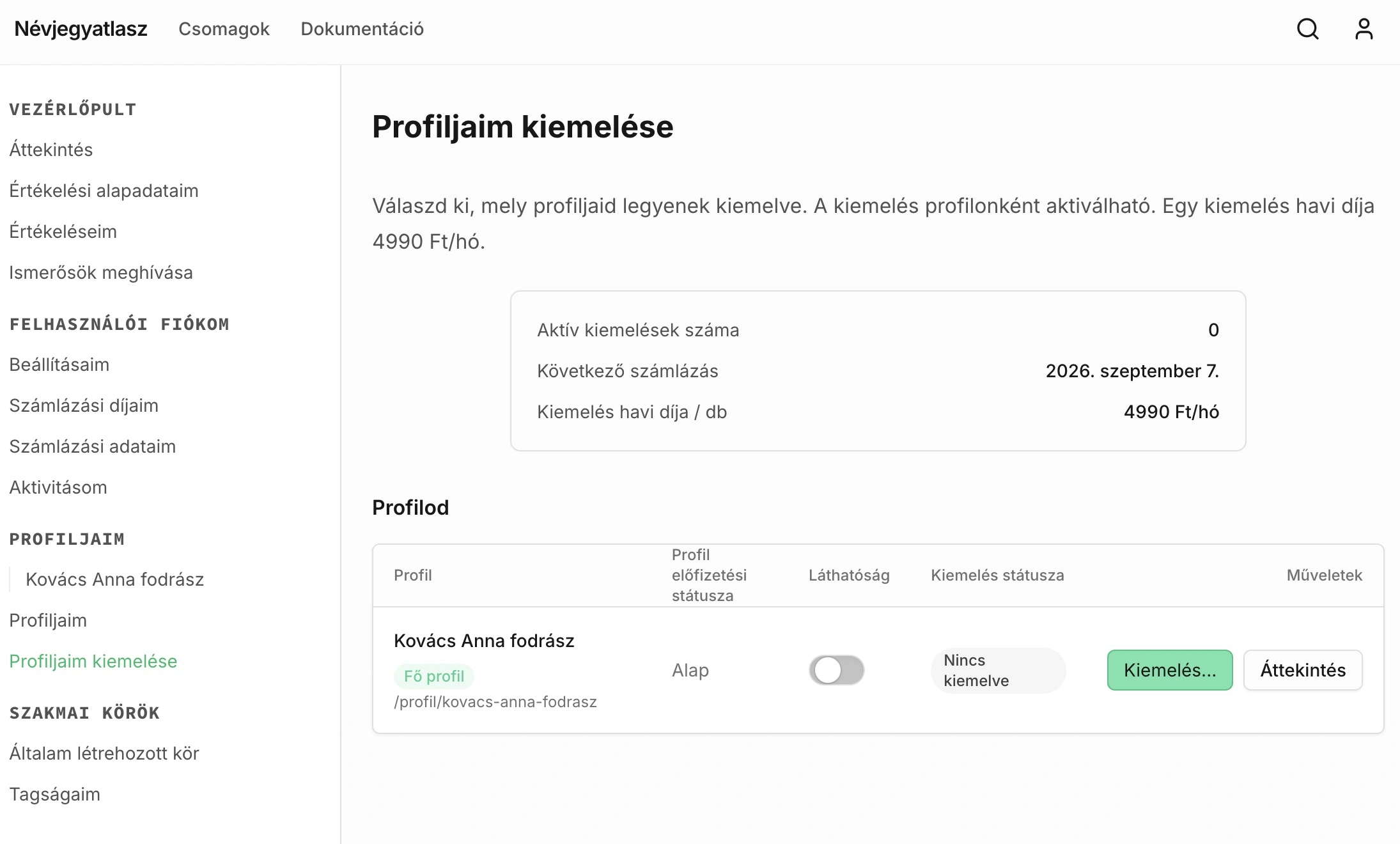 Profil kiemelése