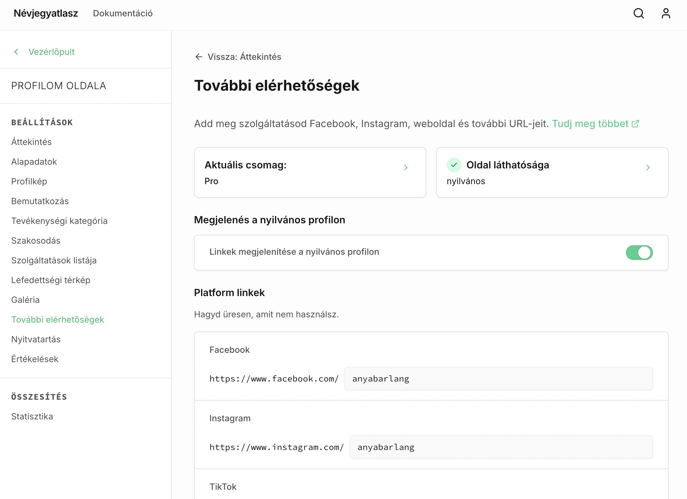 További elérhetőségek szerkesztő oldal