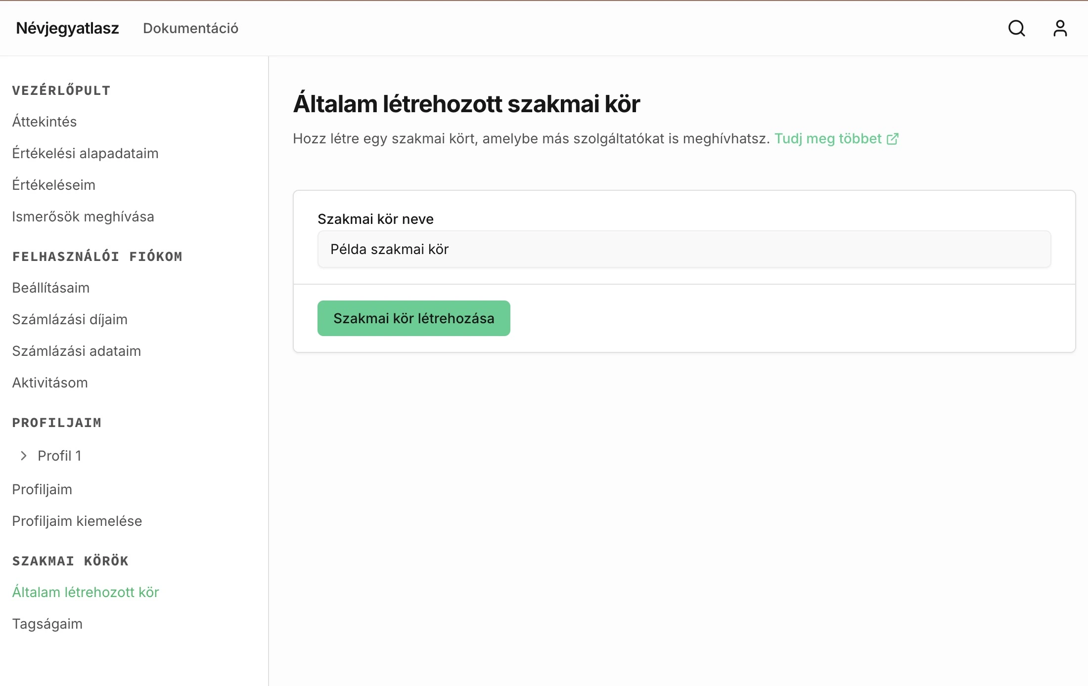 Szakmai kör létrehozása