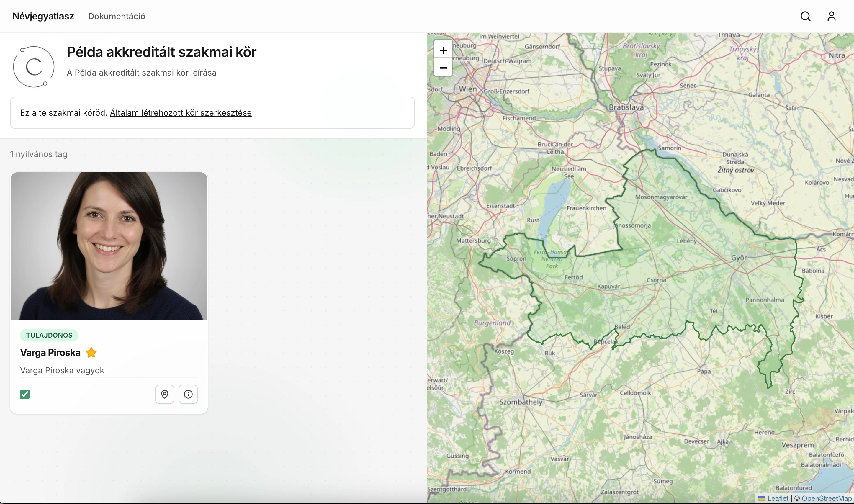 Szakmai kör nyilvános oldala