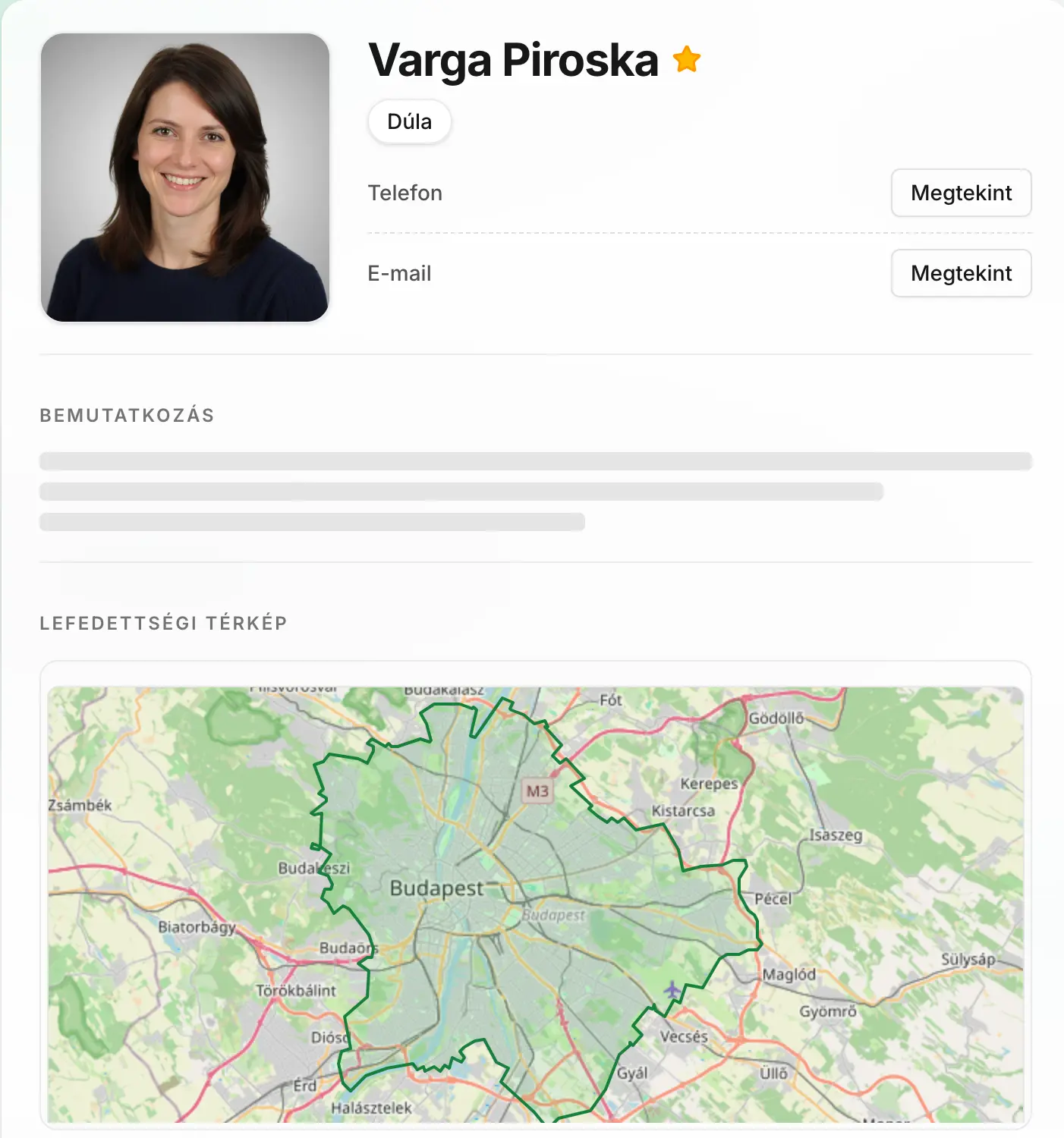 Névjegyatlasz szolgáltatói profil képernyőkép